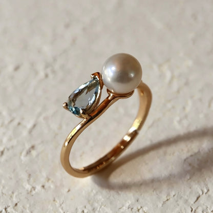 S925 Nature Blue Topas Pearl Ring