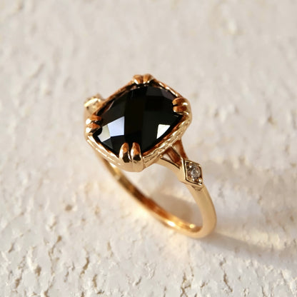 S925 Natur-Schwarzachat-Ring