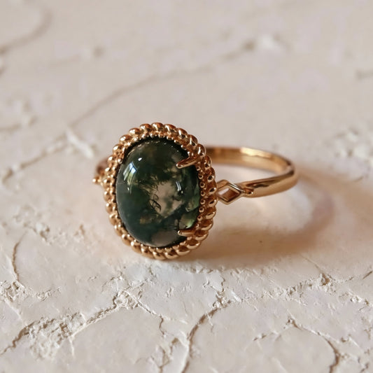 S925 Green Moss Agate Ring