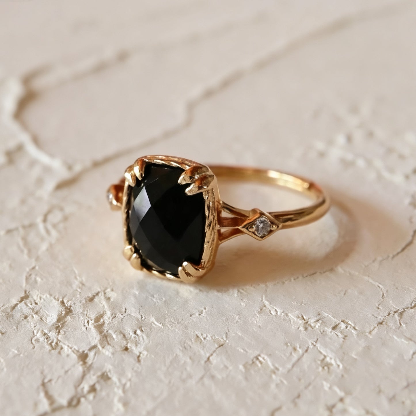 S925 Natur-Schwarzachat-Ring