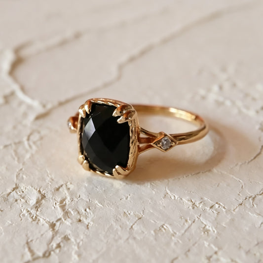 S925 Nature Black Agate Ring