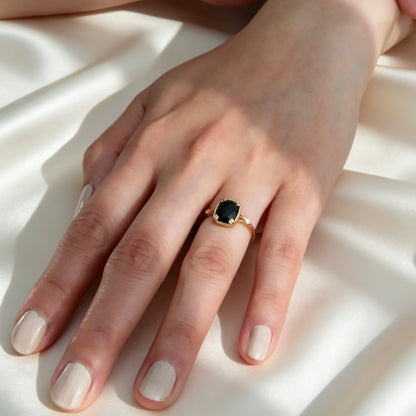 S925 Natur-Schwarzachat-Ring