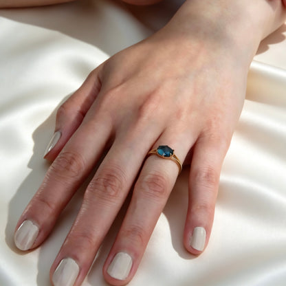 S925 Naturblauer Topas Ring