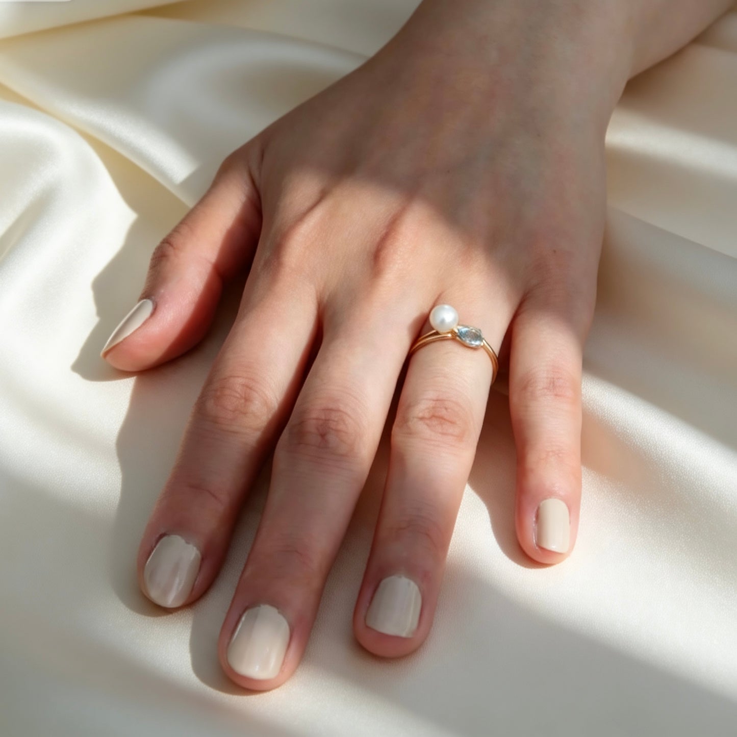 S925 Nature Blue Topas Pearl Ring