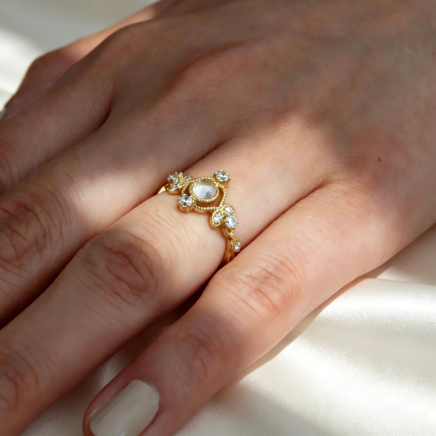 S925 Natur Rosenquarz Ring