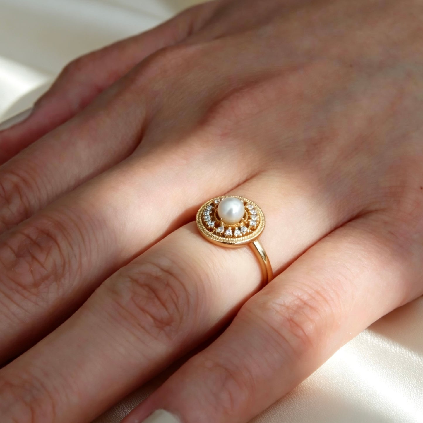 Bague perle auréole S925