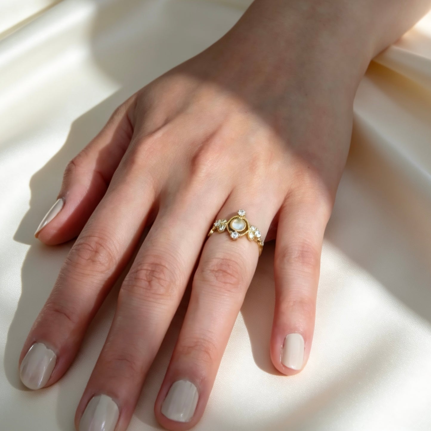 S925 Natur Rosenquarz Ring