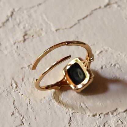 S925 Natur-Schwarzachat-Ring